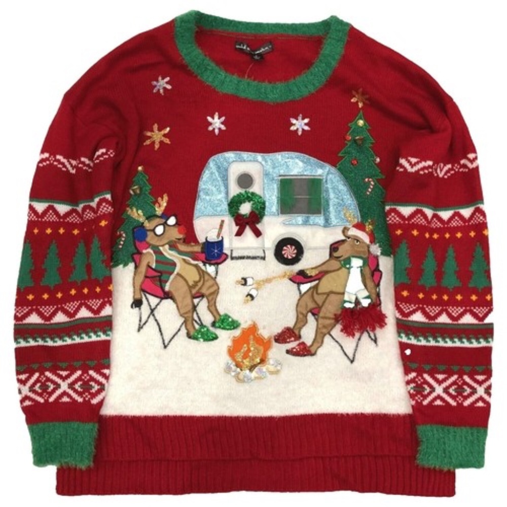Ugly Christmas Sweater Camping Reindeer